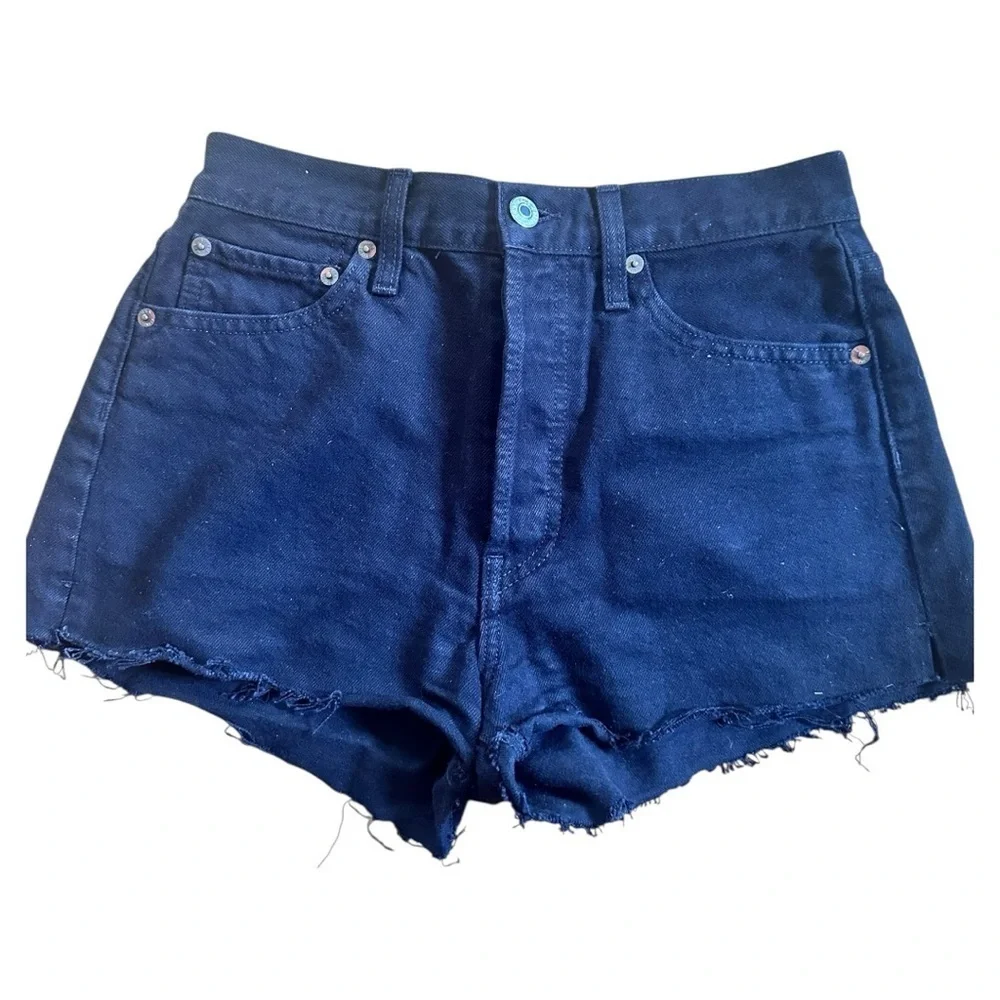 RE/DONE Boho Trendy Black High Rise Denim Shorts – Cutoff Raw Hem, Size 27